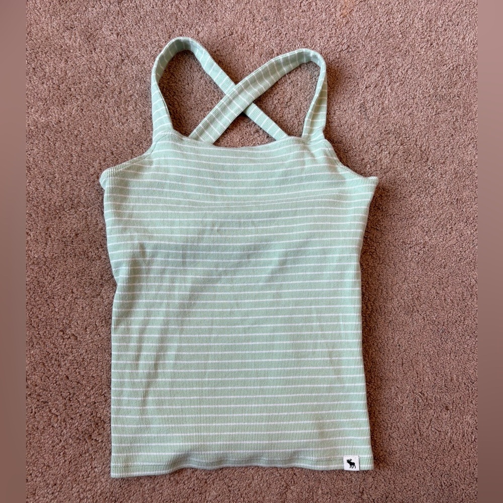 Abercrombie Kids Light Green Striped Camisole with Built in Bra